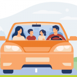 Immagine grafica di una famiglia in auto su strada per l'articolo Bonus Benzina 2023